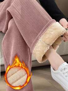 Flirla 大码高腰直筒保暖休闲裤 - 藕粉色 - 查看 1