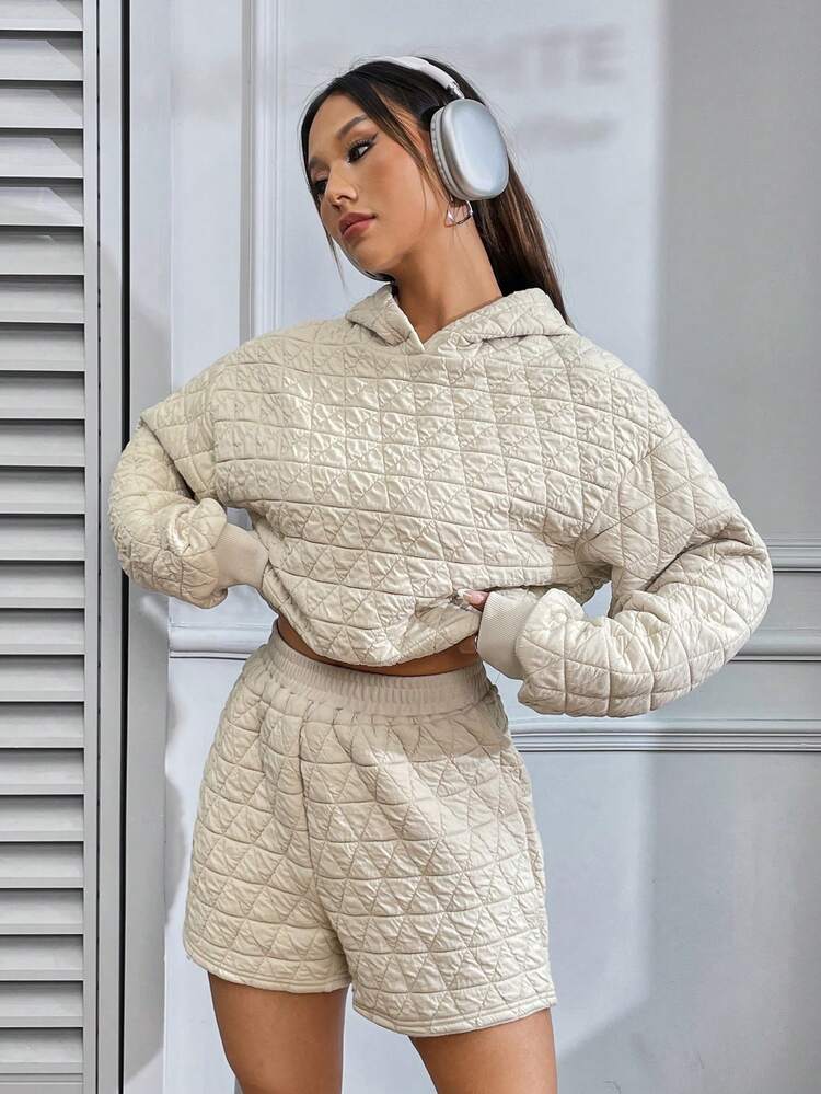 Solid Color Hooded Casual Two-Piece Set