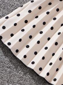 SHEIN Tween Girls' Detachable Belt Polka Dot, Pleated, Puff Sleeve Dress With Bubble Hem And Ruffle Neckline