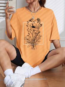 INAWLY Longline Short Sleeve T-Shirt Graphic Tees Women Tops For Spring - Burnt Orange - View 7
