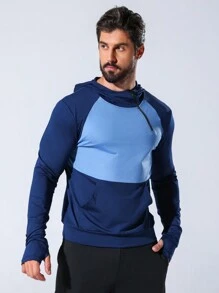 Manfinity Athleisure Áo nỉ thể thao nam kiểu Boyfriend phối màu có mũ trùm đầu. - Màu xanh hải quân - Xem 1