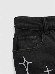 ROMWE Grunge Punk 休闲百搭图案印花女式牛仔裤，学校 - 黑色 - 查看 4