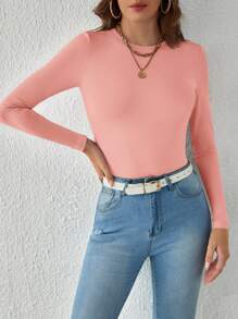 SHEIN BASICS Body Ajustado De Manga Larga - Rosa vieja - Ver 5