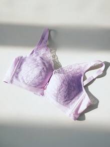 FRIFUL Women'S Mesh Joint Wireless Bra Wireless - Purple - View 8