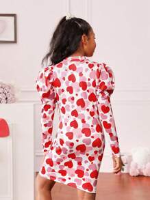 SHEIN 青少女甜美而酷的針織泡泡袖圓領長袖連衣裙,適合日常穿著 - 彩色 - 查看 2