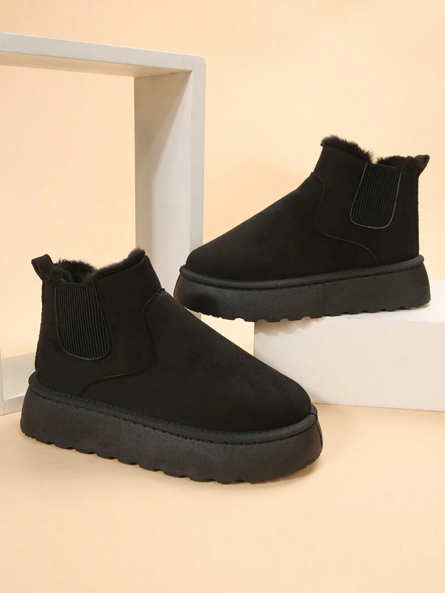 Fall/Winter Women's Solid Color Fringed Thermal Lined Thick-Soled Snow Boots Slippers,Fur Boots - Black - View 1