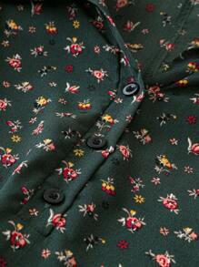 SHEIN LUNE Plus Size Ditsy Floral Print Long Sleeve Dress - Dark Green - View 3