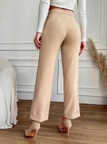 RueChic Solid Color Straight Leg Pants - Camel - View 2
