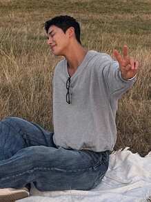 DAZY Men'S V-Neck Long Sleeve Sweatshirt,Fall Clothes - Light Grey - View 6