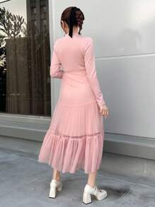 FRIFUL 網佈罩層擺擺長袖連身裙