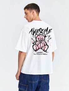 Manfinity Hypemode 寬鬆款男士卡通和標語圓領T恤