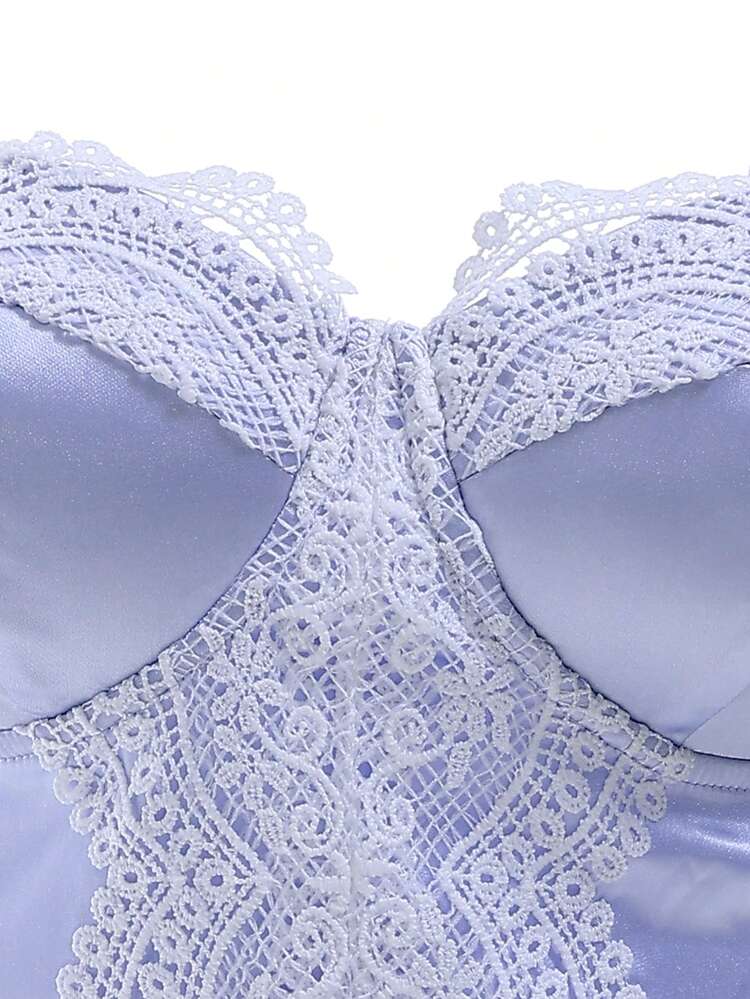 Women's Lace Trim Strappy Tank Top With Ribbon Shoulder Strap