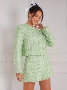 Enchnt Màu thuần Của phụ nữ Ngắn Len áo - màu xanh lá - Xem 3