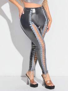 SHEIN SXY Women's Silver Coated Strap Underlayer Leggings - Silver - View 1