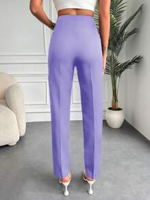 SHEIN Cottnline High Waist Seam Detail Suit Pants - Purple - View 2