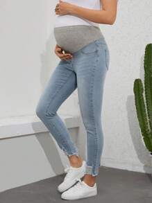 SHEIN Maternity Slim Fit Denim Pants Jeans - Light Wash - View 4