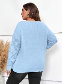 Flirla Women's Plus Size Contrast Lace Pullover Sweater Knit Pullover Fall Winter - Baby Blue - View 2