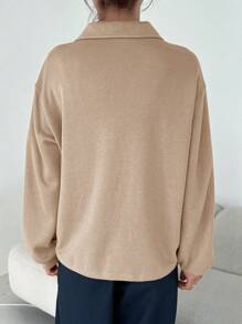 DAZY 女馬印花半拉鍊運動衫 - 駝色 - 查看 5