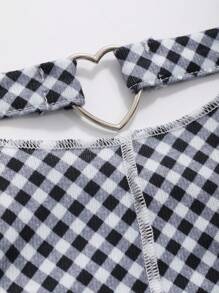 DAZY Women's Cold Shoulder Asymmetrical Hem Plaid T-Shirt