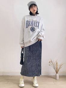 FRIFUL Women'S Back Split Hem Skirt - Blue - View 9