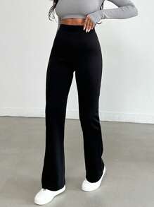 EURMUSE High Waist Straight Leg Pants - Black - View 4