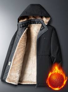 男士长袖字母拼接细节泰迪绒连帽羽绒服（不含内衬），秋冬款