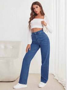 RueChic Quý cô Linh hoạt Đúng mốt Quần legging thẳng - Rửa trung bình - Xem 3
