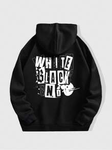 Sudadera con capucha y diseño de texto para hombres de talla grande - Negro - Ver 1