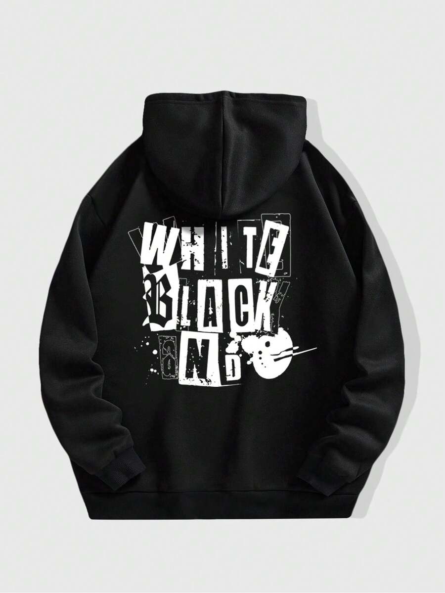 Sudadera con capucha y diseño de texto para hombres de talla grande - Negro - Ver 1