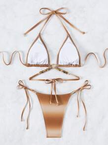SHEIN Swim Gradient Halter Triangle Cup Women's Bikini Set Music Festival Summer Beach - Multicolor - View 2
