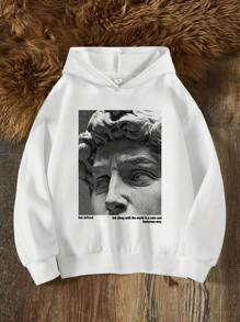 SHEIN 青少年男孩人物及标语图案卫衣 - 白色 - 查看 1