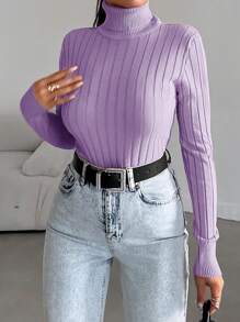 EURMUSE Women's Casual High Neck Pullover Sweater, Autumn/Winter - Lilac Purple - View 6