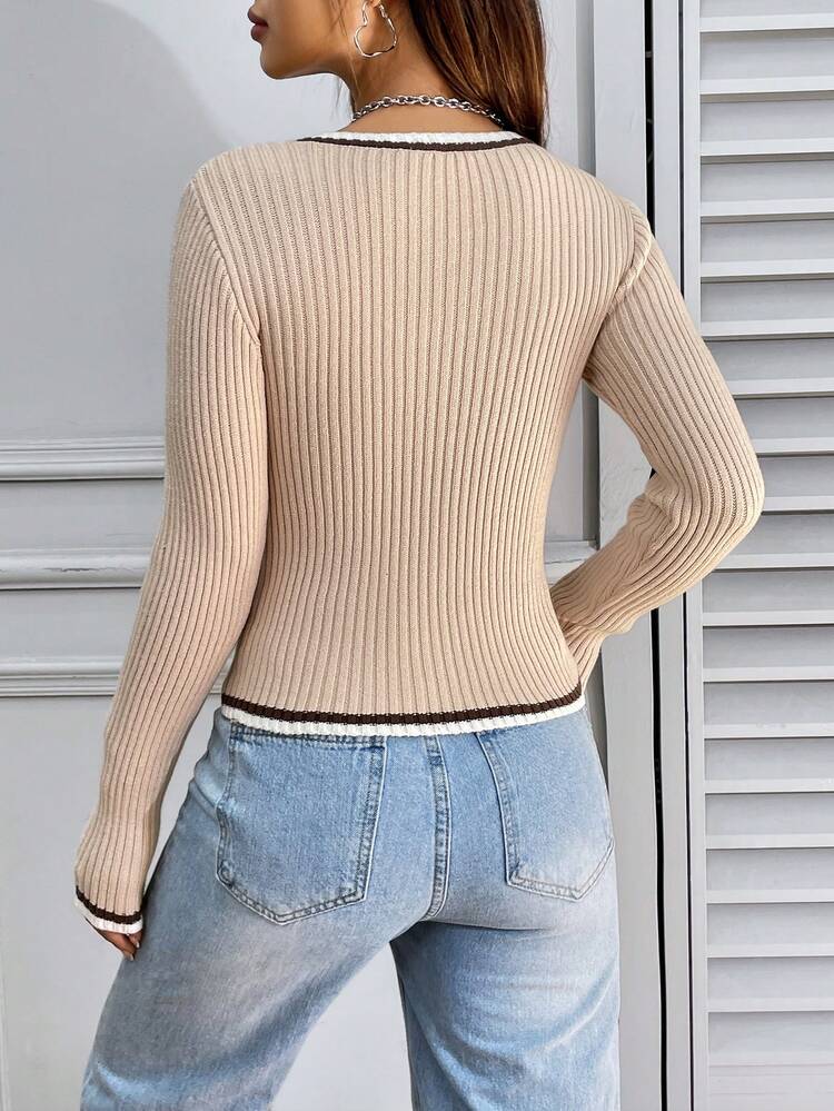 Women's Color Block Knit Ribbed Knit Pullover Fall Winter Sweater
