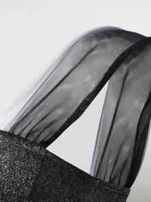 Hauture Fashionable Sexy Shiny Contrast Color Mesh Cropped Top