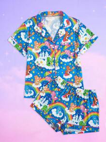 ROMWE X Care Bears Cartoon Print Pajama Set, School - Multicolor - View 1