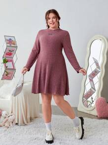 SHEIN EZwear Kích thước lớn In Kiểm tra Mẫu Tay áo dài Đầm - Nhiều màu - Xem 4