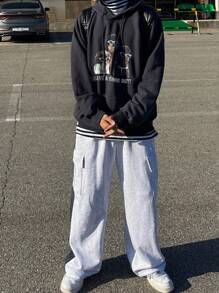 DAZY American High Street Style Dog Print Men'S Drawstring Hoodie,Fall Clothes - Black - View 3