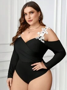 Celure Body Épaules Dénudées Taille Plus Brodé Fleuri À Patchwork Évidé