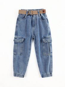 男童工裝慢跑牛仔褲 - 中等水洗藍 - 查看 1