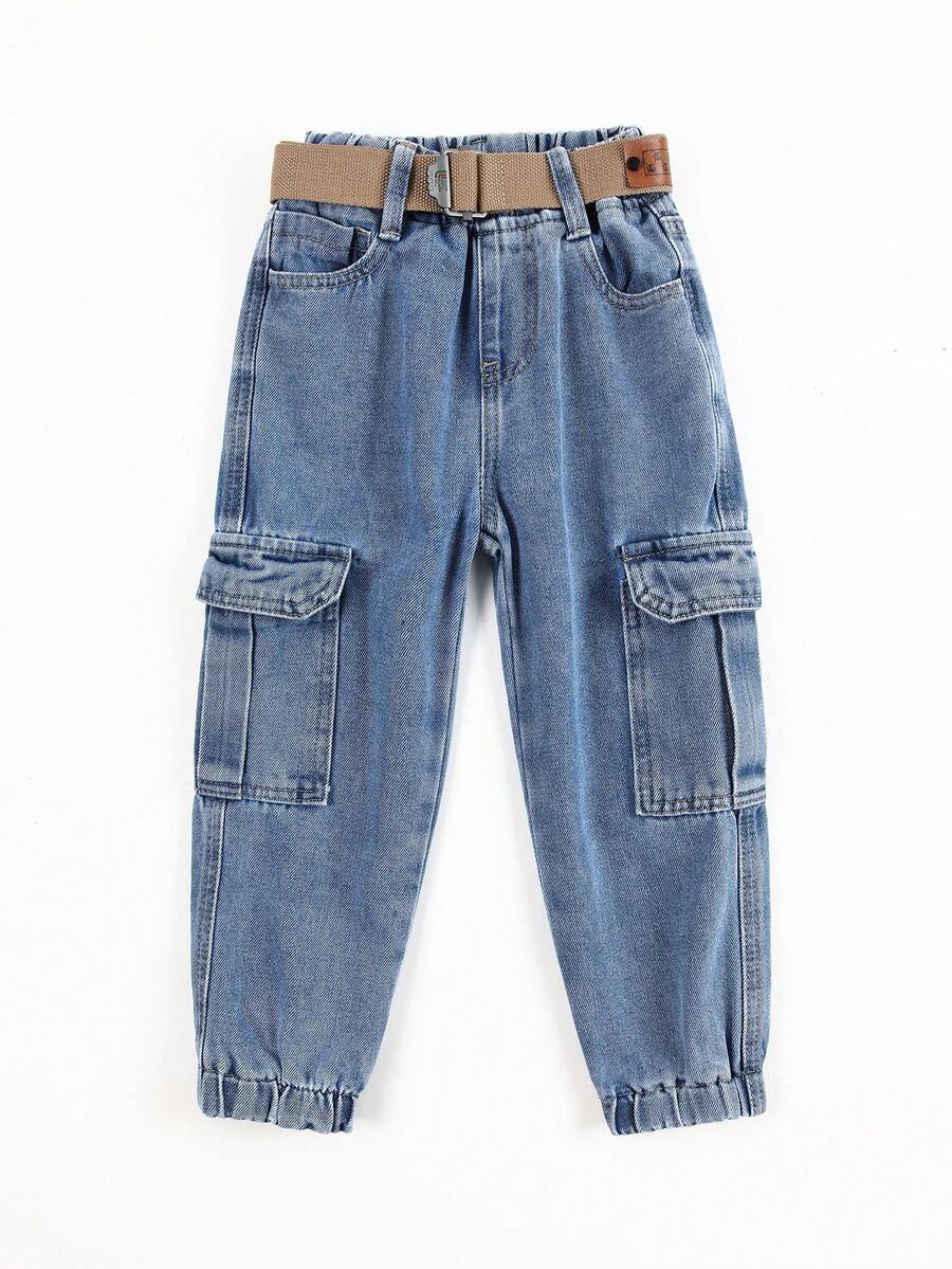 男童工裝慢跑牛仔褲 - 中等水洗藍 - 查看 1