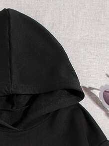 SHEIN Tween Girl Printed Sweatshirt With Slogan For Adolescents - Black - View 3