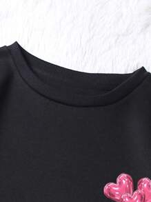 SHEIN EZwear Women'S Lettering Love Balloon Print Drop Shoulder Sweatshirt - Black - View 3