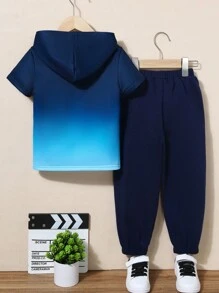Young Boy Gradient Pattern Hooded Sweatshirt And Pants Casual Sets
