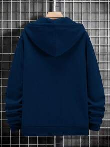 Manfinity EMRG Loose Fit Men's Hooded Sweatshirt With Letter Printing And Drawstring - Navy Blue - View 2