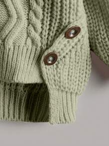 年輕女孩纜繩針織高低針織衫 - 卡其色 - 查看 5