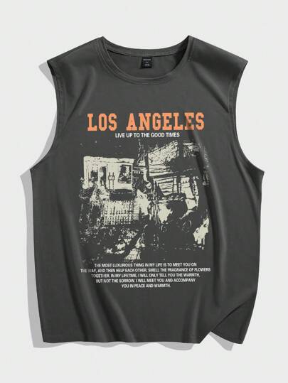 Street Life Men's Slogan Printed Tank Top, School