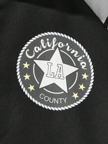 ROMWE MEN Street Life 男式立领字母图案夹克，学校 - 黑色 - 查看 4