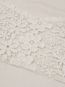 Acelitt Lace Spliced Long Sleeve T-Shirt - Beige - View 7