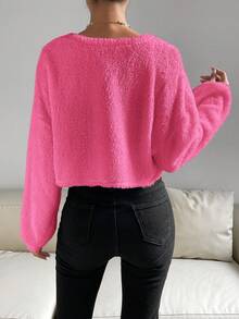 SHEIN Essnce Women'S Solid Color Fluffy Jacket - Hot Pink - View 2