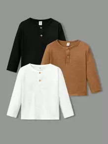 SHEIN 年輕男孩3件套舒適時尚長袖t恤